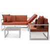 Leisuremod Chelsea White Sectional With Adjustable Headrest & Coffee Table With Orange Cushions CSLW-80OR